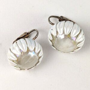 Vintage White Floral Marble Clip-On Earrings
